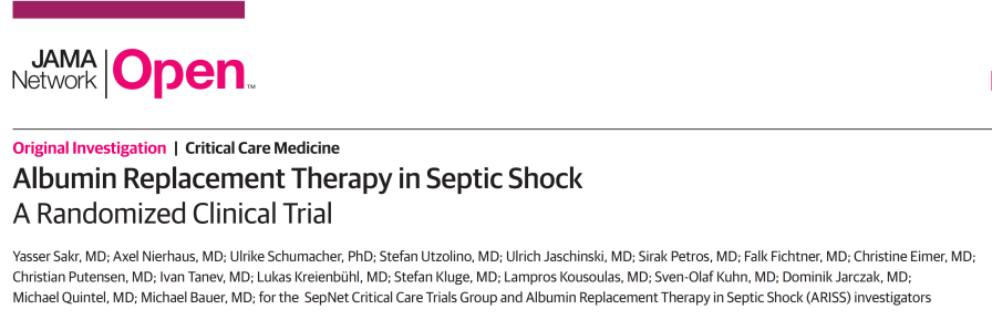 脓毒性休克患者中白蛋白的替代疗法：一项随机临床试验研究
