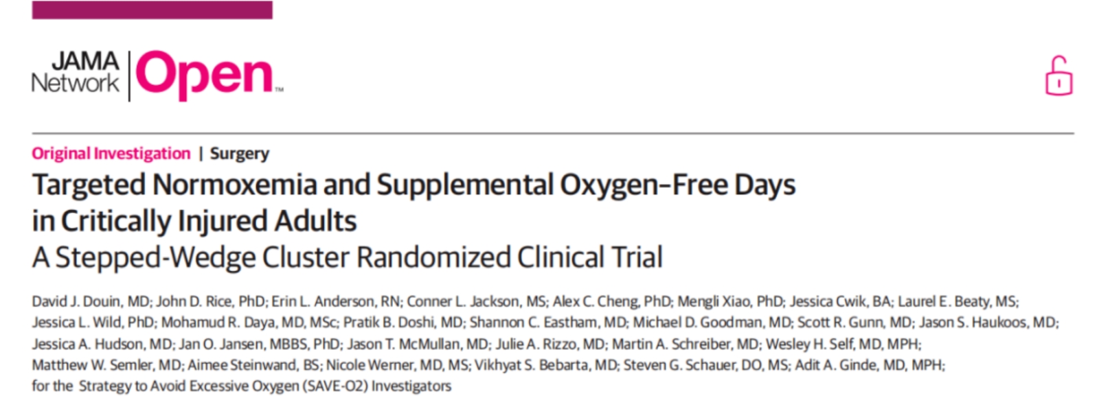 靶向正常氧合策略与无供氧天数：一项针对重症创伤成年患者的阶梯楔形整群设计随机临床试验